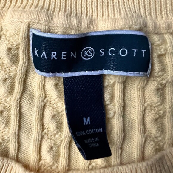 Karen Scott Women's Yellow Cable Knit Button Up Cardigan Sweater Medium M EUC - Picture 5 of 10